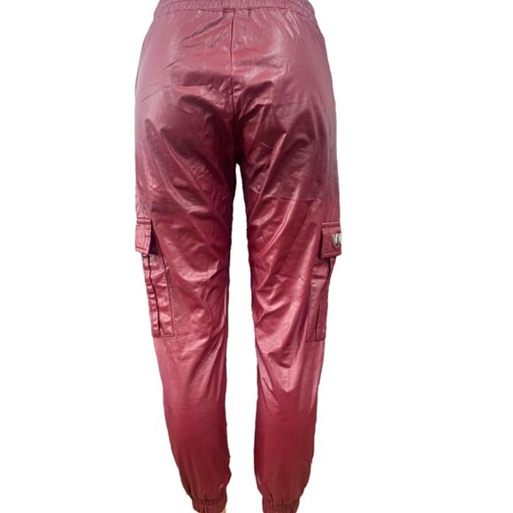 Alexander Wang Burgundy Faux Leather Cargo Jogger Pants - Picture 3 of 8